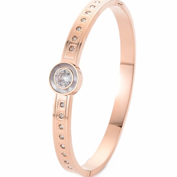 Hinged bracelet Bangle w CZ Strong Stainless steel inlaid CZ NWOT - Picture 1 of 3